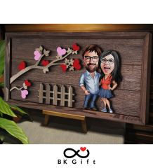 BK Gift Özel Yapım Kabartma Figür Temalı Karikatür Çiftler Meşe Ağacı Ahşap Tablo, Sevgililer Günü Hediyesi, Yıl Dönümü Hediyesi, Ev Hediyesi-5