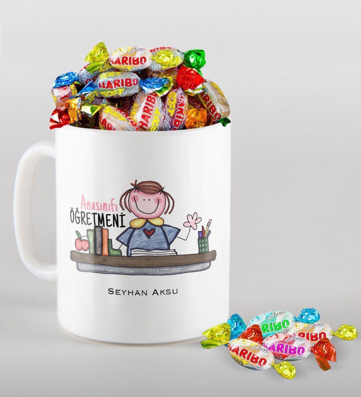 Kişiye Özel Anasınıfı Öğretmeni Kupa ve Haribo Şeker Hediye Seti-3