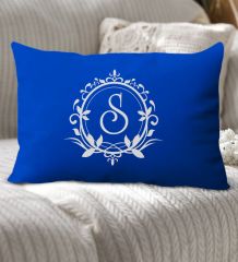 BK Gift Kişiye Özel Harfli Premium Kumaş Saks Mavi Dikdörtgen Yastık Kılıfı-3 (SADECE YASTIK KILIFI), Ev Dekorasyonu