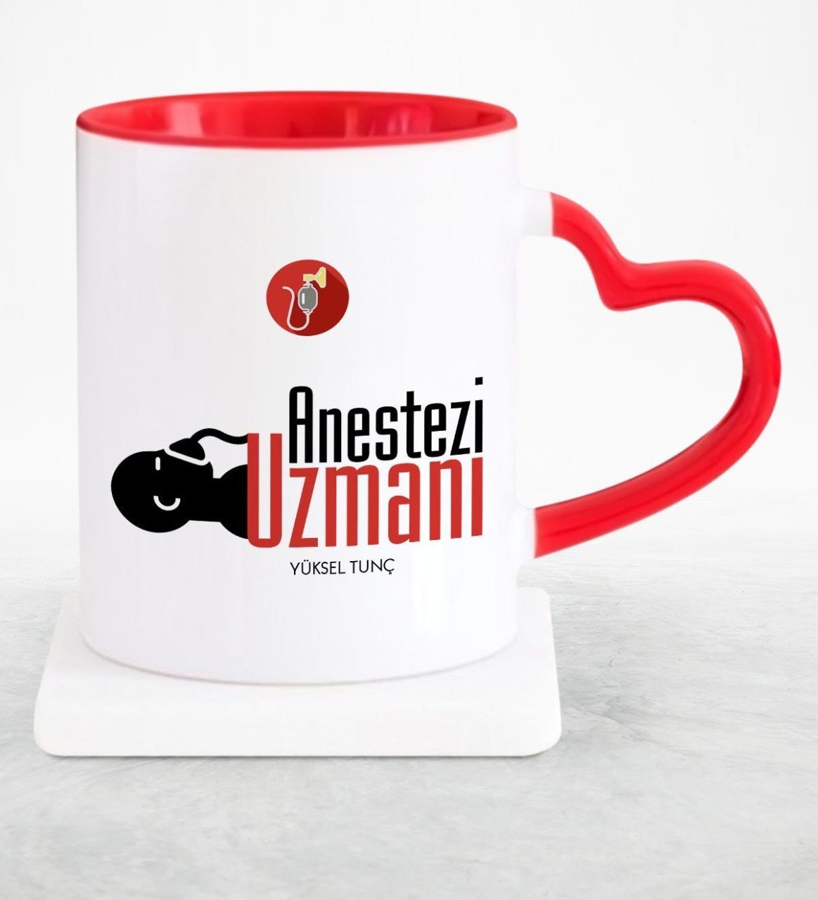 Kişiye Özel Mesleki Anestezi Uzmanı Kırmızı Kalpli Kupa Bardak