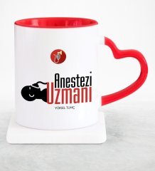 Kişiye Özel Mesleki Anestezi Uzmanı Kırmızı Kalpli Kupa Bardak