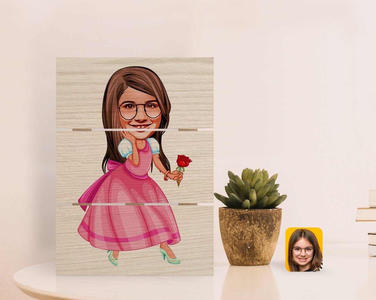 Kişiye Özel Kız Çocuk Prenses Karikatürlü Otantik Masaüstü Ahşap Palet Çerçeve-2