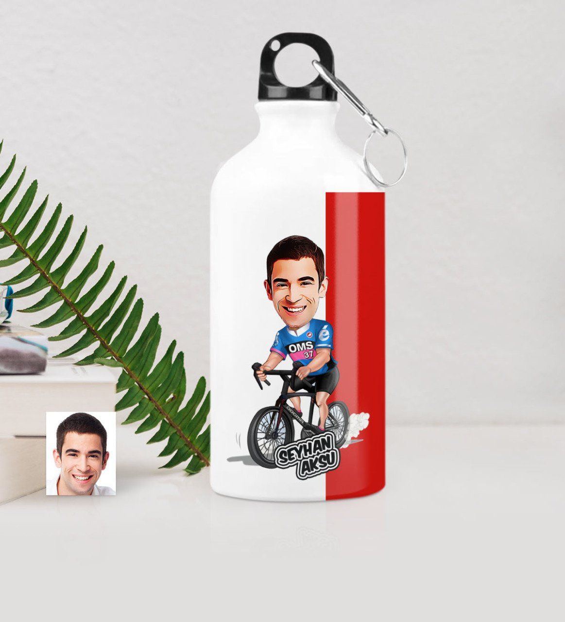 Kişiye Özel Bay Bisiklet Sürücüsü Karikatürlü Metal Suluk (500 ml.)