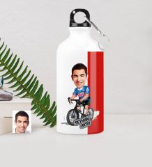 Kişiye Özel Bay Bisiklet Sürücüsü Karikatürlü Metal Suluk (500 ml.)