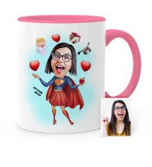 Kişiye Özel Süper Anne Karikatür Pembe Kupa Bardak