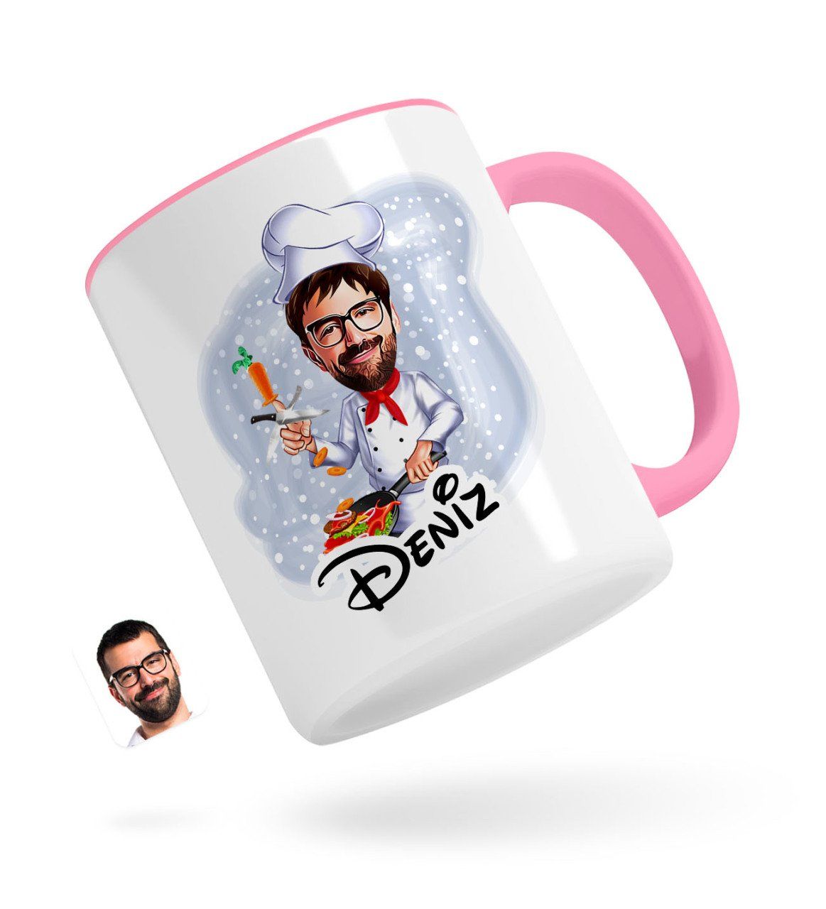Kişiye Özel Erkek Chef Karikatürlü Pembe Kupa Bardak-1