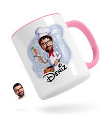 Kişiye Özel Erkek Chef Karikatürlü Pembe Kupa Bardak-1