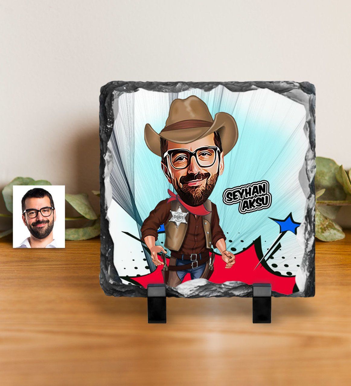 Kişiye Özel Şerif Karikatürlü Dekoratif Doğal Taş