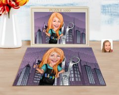 Kişiye Özel Kadın Kuaför Karikatürlü 1000 Parça Profesyonel Puzzle-1