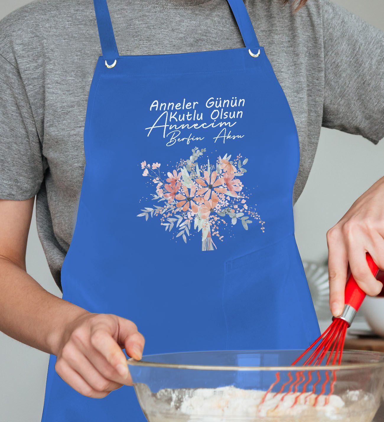 BK Gift Kişiye Özel İsimli Anneler Günü Tasarımlı Profesyonel Mavi Mutfak Önlüğü, Aşçı Önlüğü, Şef Önlüğü, Anneye Hediye-19