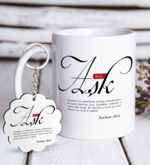 Kişiye Özel Mânâ Aşk Beyaz Kupa ve Anahtarlık Hediye Seti