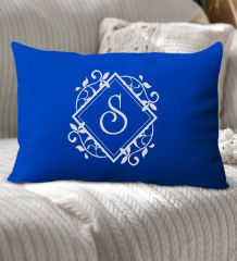 BK Gift Kişiye Özel Harfli Premium Kumaş Saks Mavi Dikdörtgen Yastık Kılıfı-2 (SADECE YASTIK KILIFI), Ev Dekorasyonu