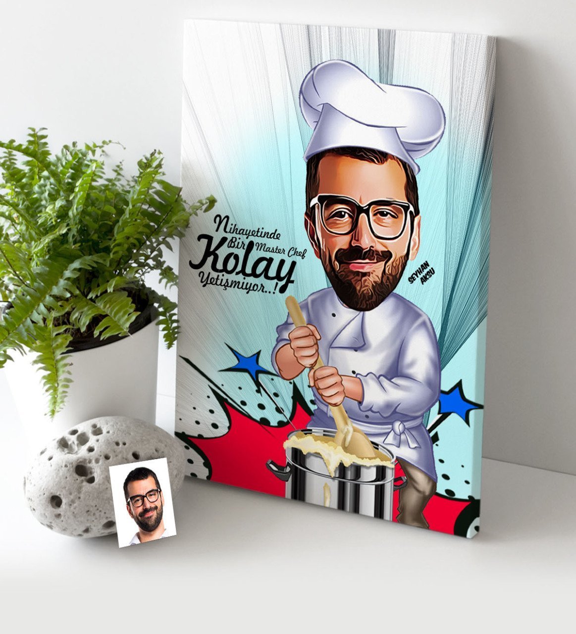 Kişiye Özel Bay Master Chef Karikatür Kanvas Tablo (30 x 50 cm.) 2