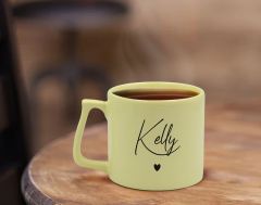 BK Gift Kişiye Özel İsimli Pastel Sarı Middle Kupa Bardak, Arkadaşa Hediye, Ev Hediyesi, Doğum Günü Hediyesi, Ofis Hediyesi-3