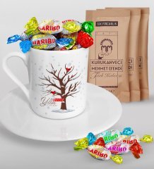 Kişiye Özel Yılbaşı Mutlu Yıllar Türk Kahvesi Fincanı Mehmet Efendi Kahve ve Haribo Şeker Hediye Seti-25