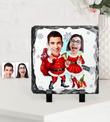 Kişiye Özel Yılbaşı Temalı Sevgililer Karikatürlü Dekoratif Doğal Taş - 3