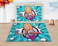 Kişiye Özel Kadın Garson Karikatürlü 1000 Parça Profesyonel Puzzle-1