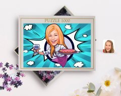 Kişiye Özel Kadın Garson Karikatürlü 1000 Parça Profesyonel Puzzle-1