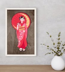 BK Home Geisha Dekoratif Ahşap Beyaz Çerçeveli Tablo-1