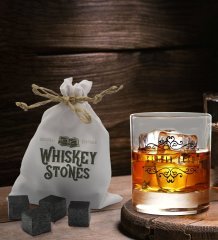 BK Gift Kişiye Özel İsimli Viski Bardağı ve 6'lı Doğal Granit Viski Soğutma Taşı Seti - Model 9