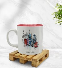 Kişiye Özel London Tasarımlı İçi Kırmızı Renkli Kupa Bardak Model 4