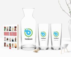 Kişiye Özel Renkli Baskılı Tekirdağ Tasarımlı Turistik İkili Rakı Bardağı Karaf ve Cep Kitabı Hediye Seti-1