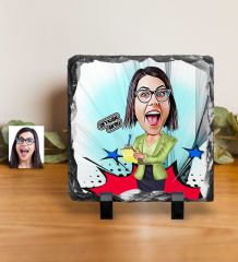 Kişiye Özel Bayan Sekreter Karikatürlü Dekoratif Doğal Taş