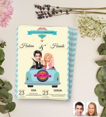 Kişiye Özel Karikatürlü Düğün Davetiyesi Model 49 (100Adet)