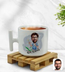 Kişiye Özel Erkek Diş Hekimi Karikatürlü T Kulplu Beyaz Middle Kupa Bardak-4