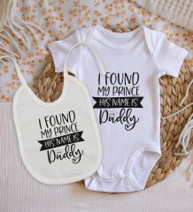 BK Kids His Name Is Daddy Tasarımlı Bebek Body Zıbın ve Mama Önlüğü Hediye Seti - Model 1