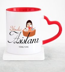 Kişiye Özel Mesleki Yönetici Asistanı Kırmızı Kalpli Kupa Bardak