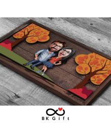 BK Gift Özel Yapım Kabartma Figür Temalı Karikatür Çiftler Meşe Ağacı Ahşap Tablo, Sevgililer Günü Hediyesi, Yıl Dönümü Hediyesi, Ev Hediyesi