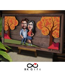 BK Gift Özel Yapım Kabartma Figür Temalı Karikatür Çiftler Meşe Ağacı Ahşap Tablo, Sevgililer Günü Hediyesi, Yıl Dönümü Hediyesi, Ev Hediyesi