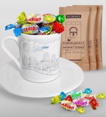 Kişiye Özel Yılbaşı Mutlu Yıllar Türk Kahvesi Fincanı Mehmet Efendi Kahve ve Haribo Şeker Hediye Seti-23