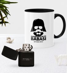 Kişiye Özel Galaksinin En İyi Babası Siyah Kupa Bardak Benzinli Metal Çakmak Seti-2