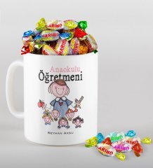 Kişiye Özel Anaokulu Öğretmeni Kupa ve Haribo Şeker Hediye Seti-2