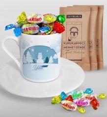 Kişiye Özel Yılbaşı Mutlu Yıllar Türk Kahvesi Fincanı Mehmet Efendi Kahve ve Haribo Şeker Hediye Seti-22