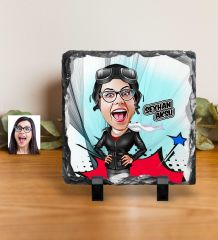 Kişiye Özel Bayan Pilot Karikatürlü Dekoratif Doğal Taş