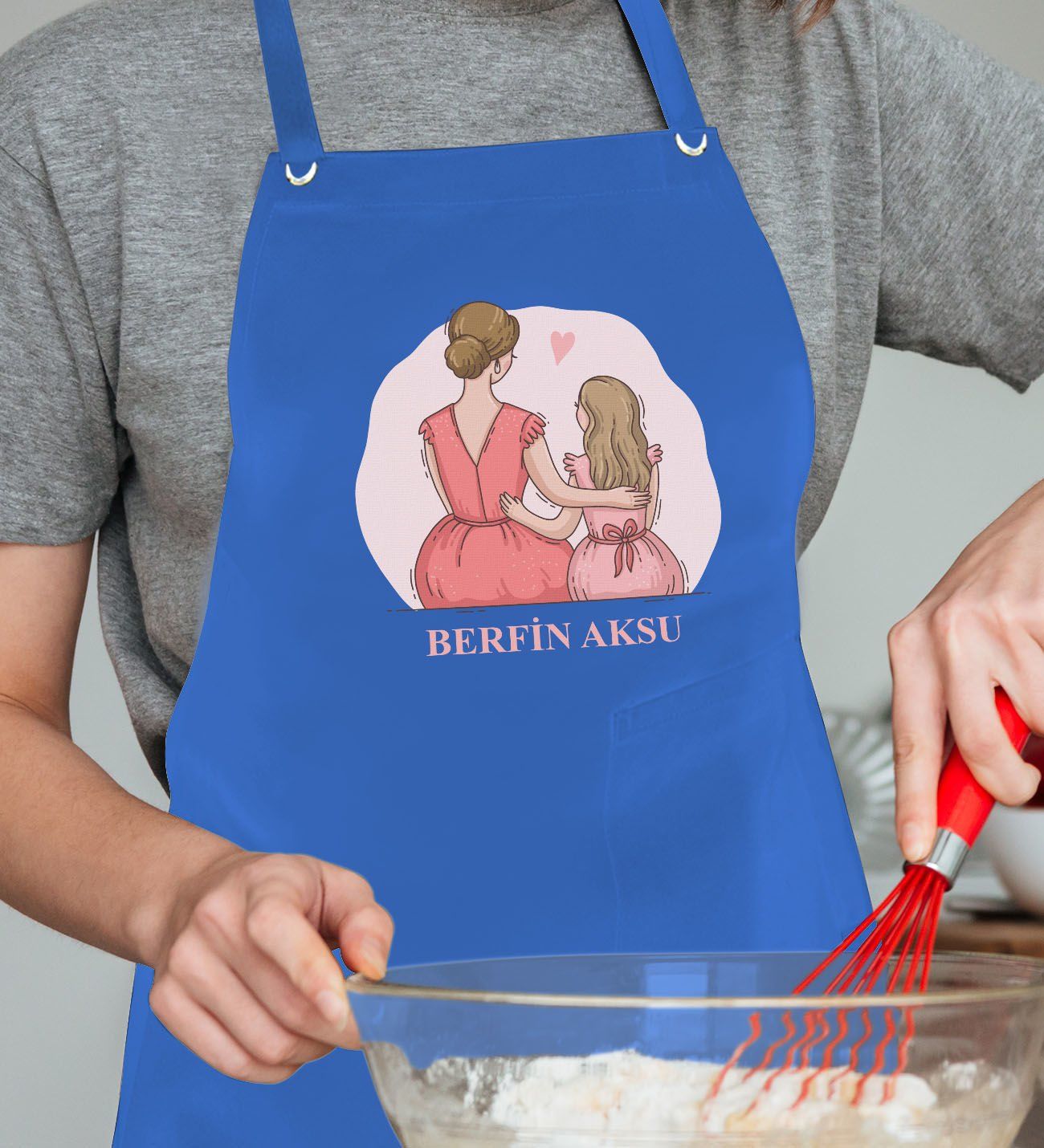 BK Gift Kişiye Özel İsimli Anneler Günü Tasarımlı Profesyonel Mavi Mutfak Önlüğü, Aşçı Önlüğü, Şef Önlüğü, Anneye Hediye-15