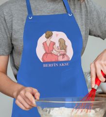BK Gift Kişiye Özel İsimli Anneler Günü Tasarımlı Profesyonel Mavi Mutfak Önlüğü, Aşçı Önlüğü, Şef Önlüğü, Anneye Hediye-15