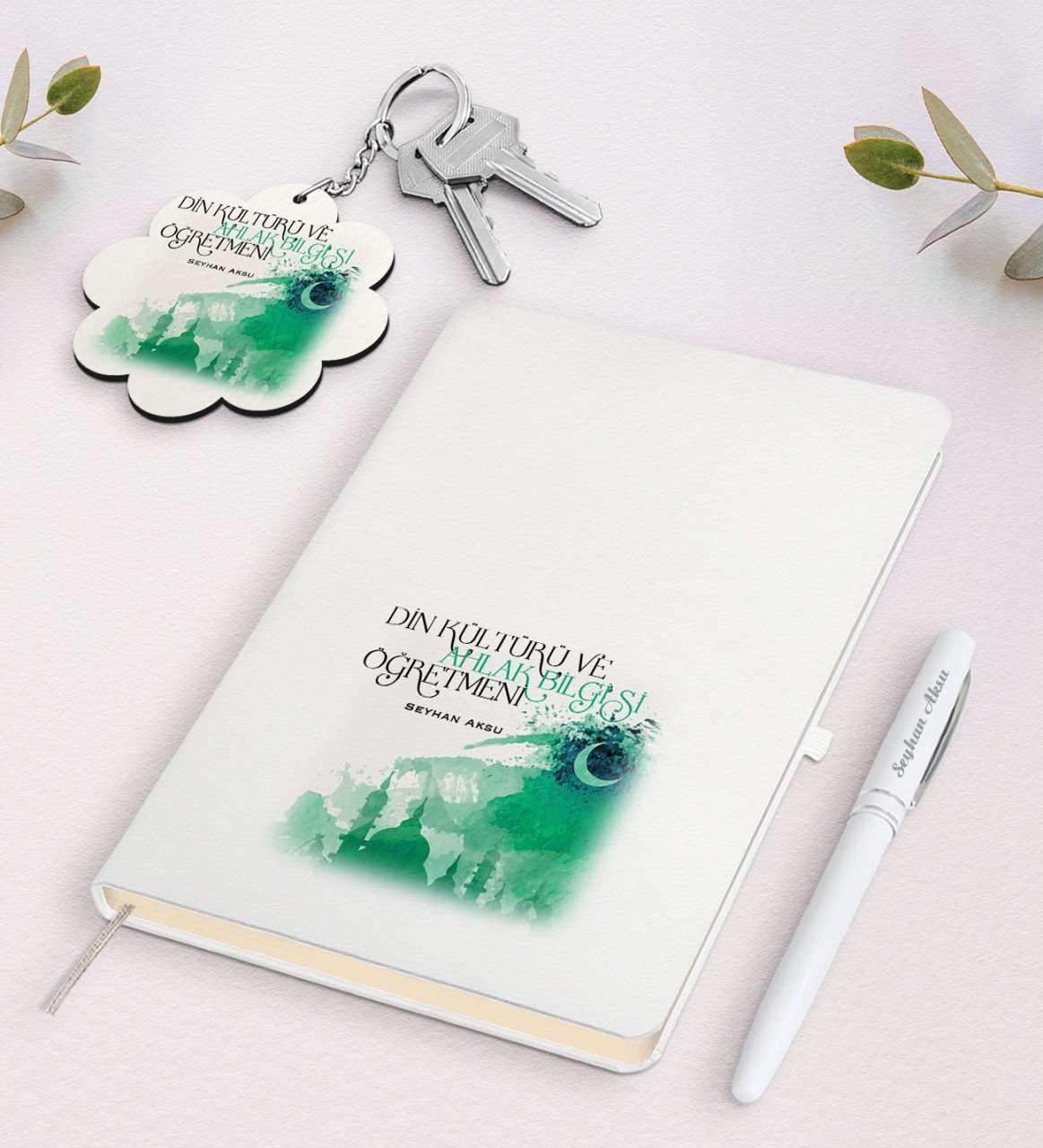 Kişiye Özel Din Kültürü Ve Ahlak Bilgisi Öğretmeni Beyaz Defter Kalem Ve Anahtarlık Hediye Seti-4