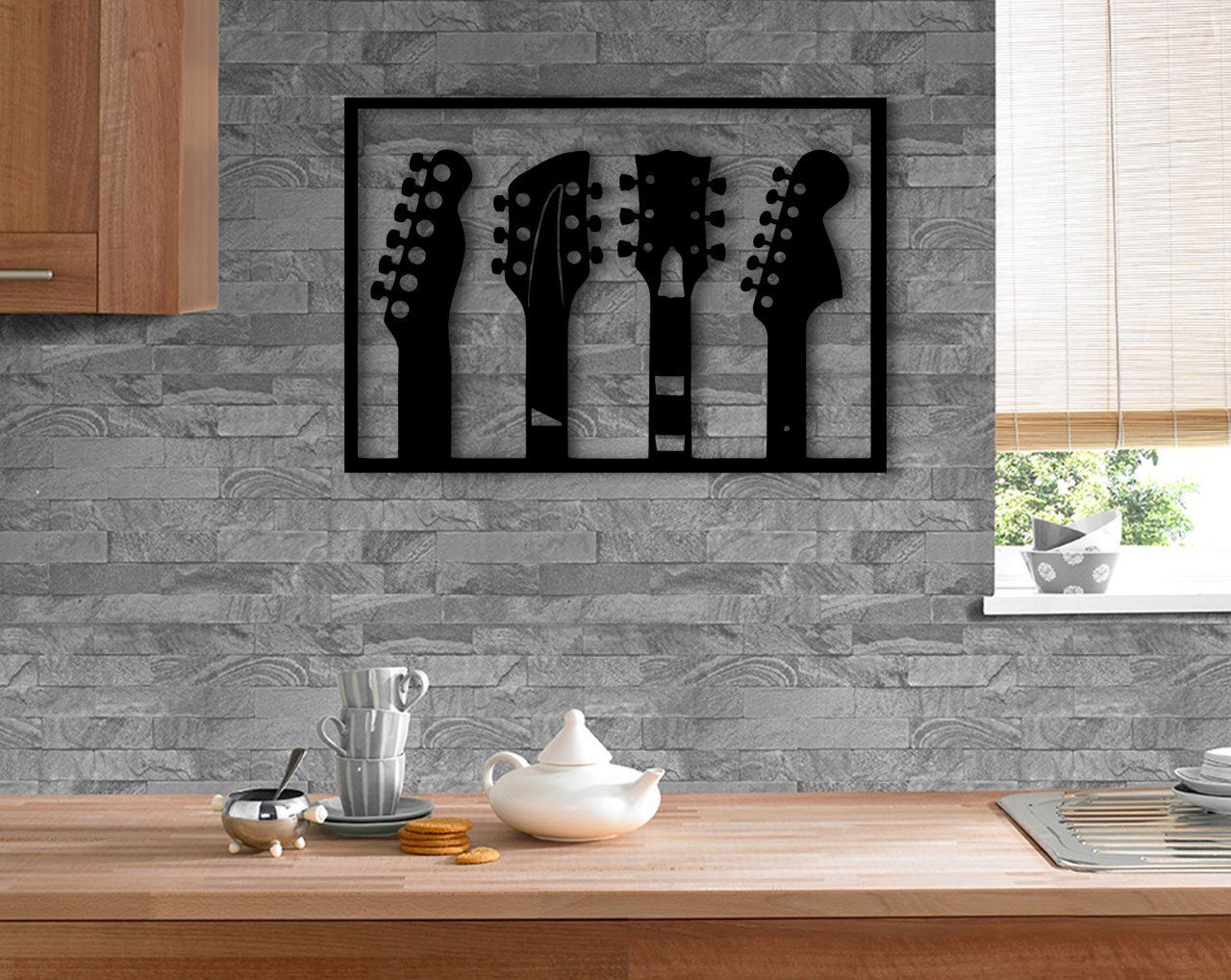 BK Home Gitar Kolları Tasarımlı Ahşap Duvar Yazısı