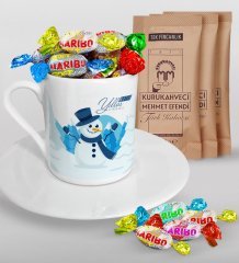 Kişiye Özel Yılbaşı Mutlu Yıllar Türk Kahvesi Fincanı Mehmet Efendi Kahve ve Haribo Şeker Hediye Seti-21