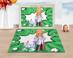 Kişiye Özel Kadın Eczacı Karikatürlü 1000 Parça Profesyonel Puzzle-3