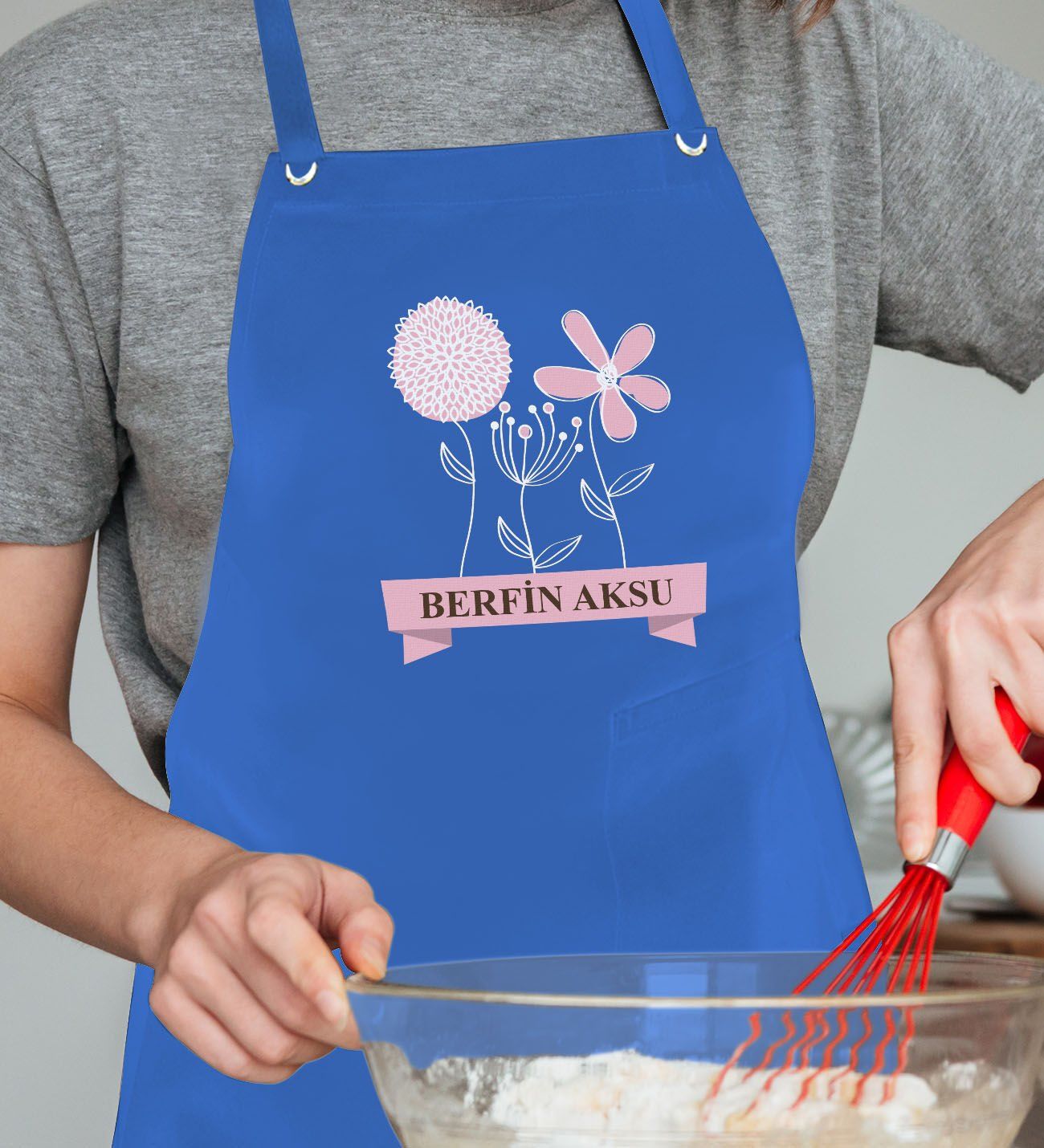 BK Gift Kişiye Özel İsimli Anneler Günü Tasarımlı Profesyonel Mavi Mutfak Önlüğü, Aşçı Önlüğü, Şef Önlüğü, Anneye Hediye-14