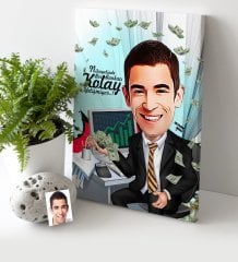 Kişiye Özel Bay Bankacı Karikatür Kanvas Tablo (30 x 50 cm.) 1