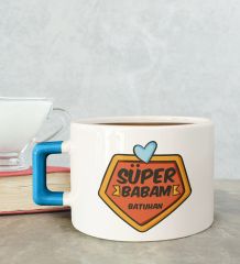 BK Gift Kişiye Özel Babalar Günü Tasarımlı Mavi Kulplu Çay & Kahve Fincanı-7, Babaya Hediye, Babalar Günü Hediyesi