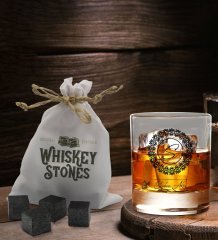 BK Gift Kişiye Özel İsimli Viski Bardağı ve 6'lı Doğal Granit Viski Soğutma Taşı Seti - Model 2