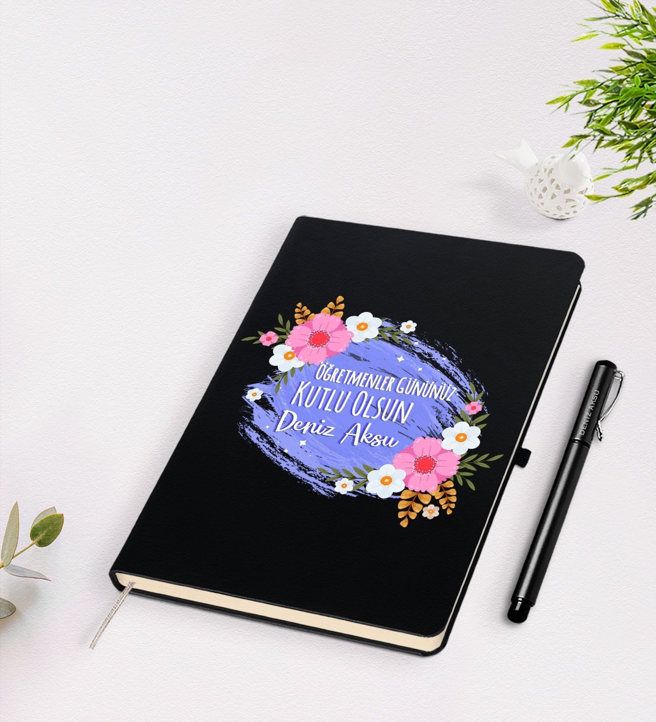 BK Gift Kişiye Özel Öğretmenler Günü Tasarımlı Siyah Defter Kalem Seti - 4