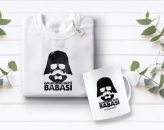 Kişiye Özel Galaksinin En İyi Babası Tasarımlı Beyaz Tişört ve Kupa Seti-2